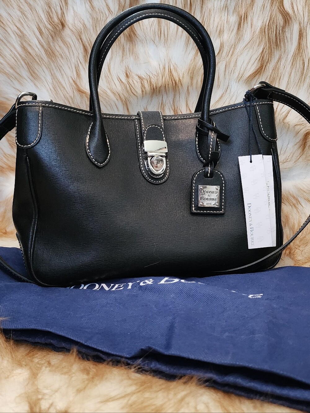 Dooney & Bourke Black Leather Satchel with Top Handles
